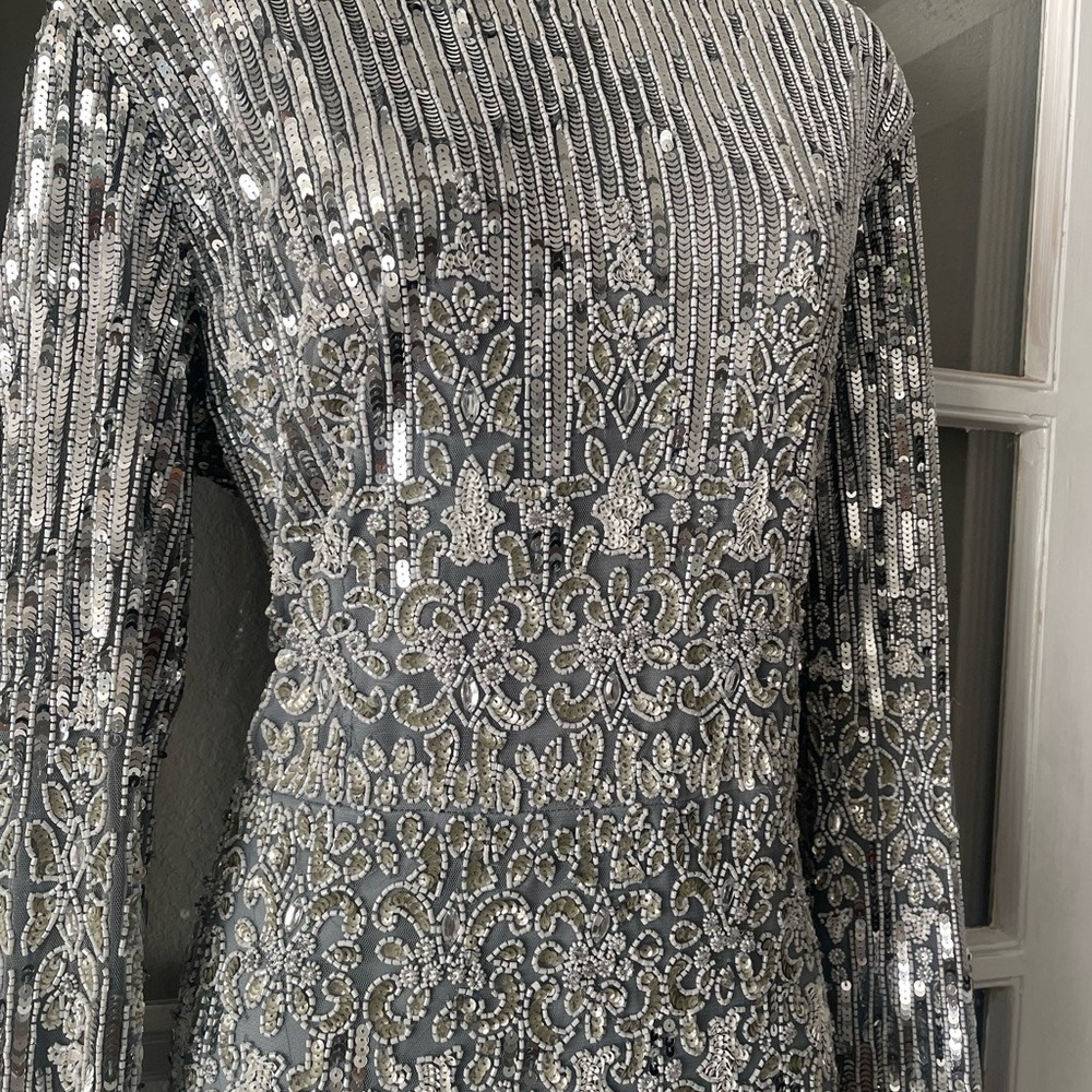 Mac Duggal Silver Long Sleeve Sequin Dress - Picture 8 of 14